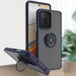 Xiaomi 11T / 11T Pro Için Yüzük Stand Mat Sert Silikon Telefon Kılıfı - Mavi (Yurt Dışından)
