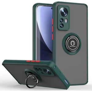 Xiaomi 12 / Xiaomi 12X Için Yüzük Stand Mat Sert Silikon Telefon Kılıfı - Koyu Yeşil (Yurt Dışından)