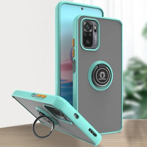 Xiaomi Redmi Note 10 4g / Note 10S Için Yüzük Stand Mat Sert Silikon Telefon Kılıfı - Açık Mavi (Yurt Dışından)
