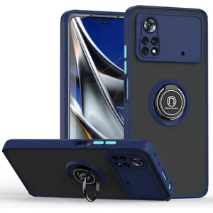 Xiaomi Poco M4 Pro 4g Için Yüzük Stand Mat Sert Silikon Telefon Kılıfı - Mavi (Yurt Dışından)