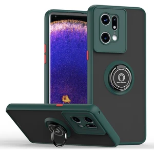 Oppo Find X5 Pro Için Yüzük Stand Mat Sert Silikon Telefon Kılıfı - Koyu Yeşil (Yurt Dışından)