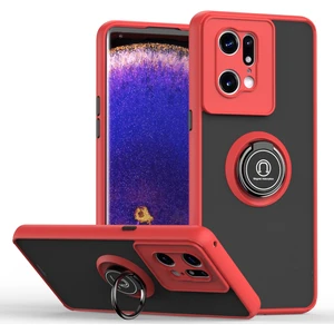 Oppo Find X5 Pro Için Yüzük Stand Mat Sert Silikon Telefon Kılıfı - Kırmızı (Yurt Dışından)