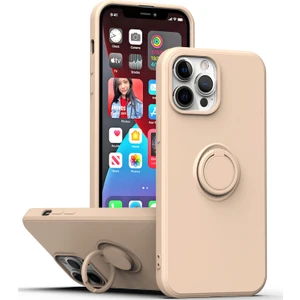 iPhone 13 Için Ince Silikon Yüzük Stand Telefon Kılıfı - Pembe (Yurt Dışından)