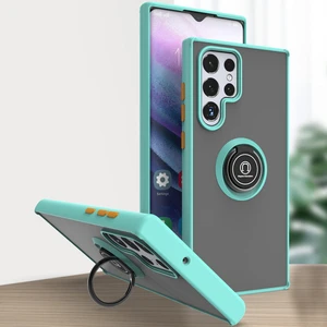 Samsung Galaxy S22 Ultra 5g Için Yüzük Stand Mat Sert Silikon Telefon Kılıfı - Açık Mavi (Yurt Dışından)