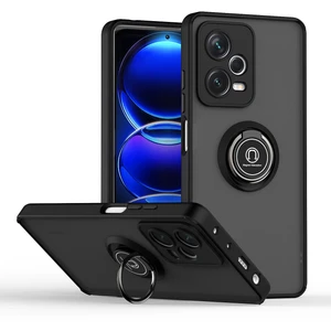Xiaomi Redmi Note 12 Pro+ Için Yüzük Stand Mat Sert Silikon Telefon Kılıfı - Siyah (Yurt Dışından)