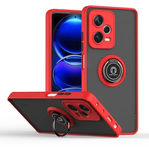 Xiaomi Redmi Note 12 Pro+ Için Yüzük Stand Mat Sert Silikon Telefon Kılıfı - Kırmızı (Yurt Dışından)