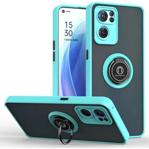 Oppo Reno7 5g Için Yüzük Stand Mat Sert Silikon Telefon Kılıfı - Açık Mavi (Yurt Dışından)