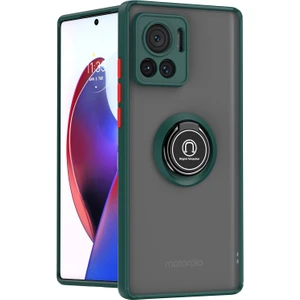 Motorola Edge 30 Ultra Için Yüzük Stand Mat Sert Silikon Telefon Kılıfı - Koyu Yeşil (Yurt Dışından)