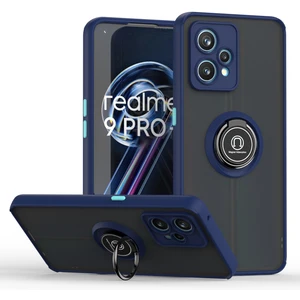 Oppo Realme 9 Pro Için Yüzük Stand Mat Sert Silikon Telefon Kılıfı - Mavi (Yurt Dışından)