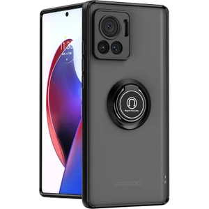 Motorola Edge 30 Ultra Için Yüzük Stand Mat Sert Silikon Telefon Kılıfı - Siyah (Yurt Dışından)