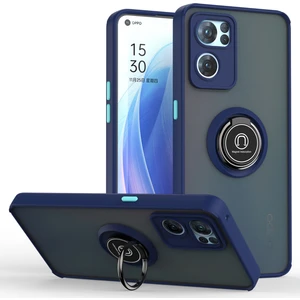 Oppo Reno7 5g Için Yüzük Stand Mat Sert Silikon Telefon Kılıfı - Mavi (Yurt Dışından)