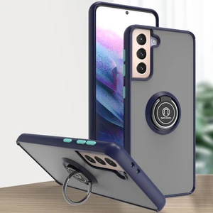 Samsung Galaxy S21 Plus 5g Için Yüzük Stand Mat Sert Silikon Telefon Kılıfı - Mavi (Yurt Dışından)