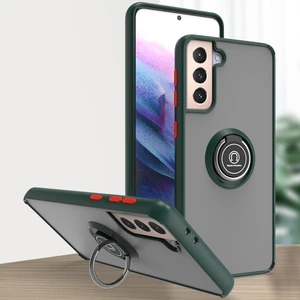 Samsung Galaxy S21 Plus 5g Için Yüzük Stand Mat Sert Silikon Telefon Kılıfı - Koyu Yeşil (Yurt Dışından)