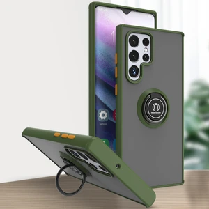 Samsung Galaxy S22 Ultra 5g Için Yüzük Stand Mat Sert Silikon Telefon Kılıfı - Yeşil (Yurt Dışından)