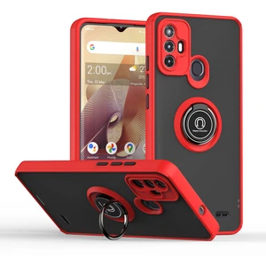 Zte Blade A52 Için Yüzük Stand Mat Sert Silikon Telefon Kılıfı - Kırmızı (Yurt Dışından)
