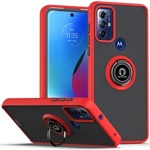 Motorola Moto G Play 2023 Için Yüzük Stand Mat Sert Silikon Telefon Kılıfı - Kırmızı (Yurt Dışından)