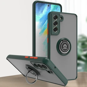 Samsung Galaxy S21 Fe 5g Için Yüzük Stand Mat Sert Silikon Telefon Kılıfı - Koyu Yeşil (Yurt Dışından)