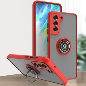 Samsung Galaxy S21 Fe 5g Için Yüzük Stand Mat Sert Silikon Telefon Kılıfı - Kırmızı (Yurt Dışından)