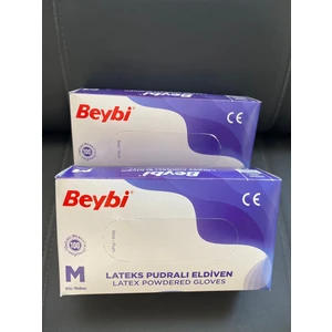 Lateks Pudralı Eldiven M 100'lü (1 Paket)