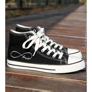 Unisex Günlük Keten Rahat Bilekli Siyah Uzun Convers Sonsuz Aşk Baskılı Sneaker Spor Ayakkabı