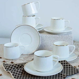 BYZ-037 New Bone China 6 Lı Kahve Fincan Seti Yaldızlı