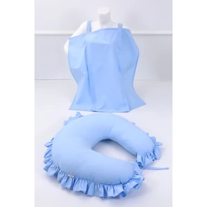 Emzirme Yastığı, Emzirme Önlüğü Set - Pamuklu Kumaş - Mavi Fırfırlı