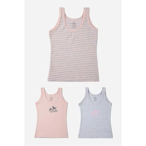 Kız Çocuk Pamuklu Kalın Askılı Renkli Baskılı Klasik Atlet Renkli Renk