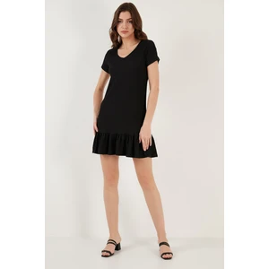 Regular Fit Fırfırlı V Yaka Bürümcük Mini Elbise Bayan Elbise 5865071
