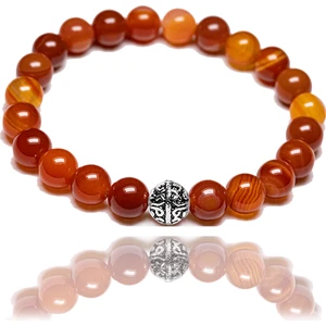 Tesbih Atölyesi Sertifikalı Aaa+ Kalite Kırmızı Akik Taşı Bileklik - Gümüş Aparatlı