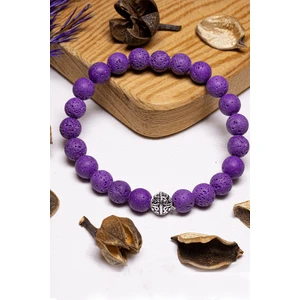 Tesbih Atölyesi Sertifikalı Mor Renk Volkanik Lav Taşı Bileklik - Gümüş Aparatlı