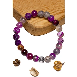 Tesbih Atölyesi Sertifikalı Aaa+ Pembe - Beyaz Akik Taşı Bileklik - Gümüş Aparatlı