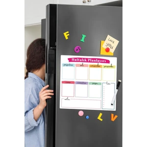 Dünya Magnet Haftalık Magnet Planlayıcı, Yazı Tahtası Pano + 2 Kalem