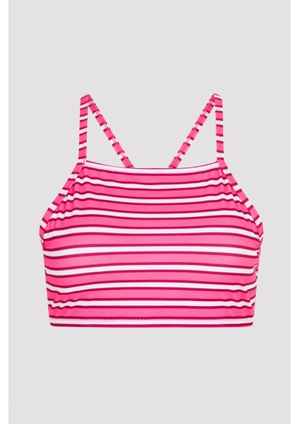 Pembe Bloom Çizgili Halter Bikini Üstü