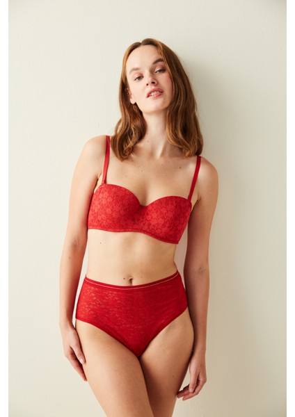 Kırmızı Yüksek Bel Dantelli Slip Külot fiyatları