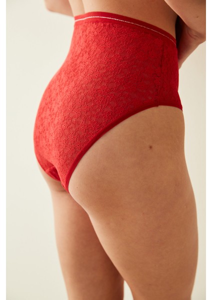 Kırmızı Yüksek Bel Dantelli Slip Külot fırsatları