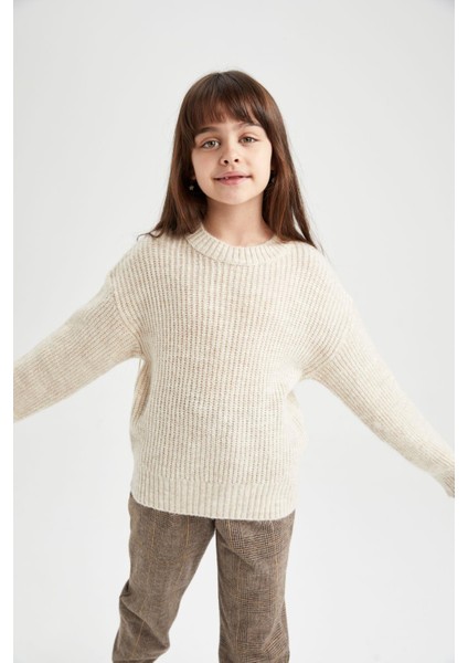 Kız Çocuk Oversize Bisiklet Yaka Triko Kazak Z4620A622WN