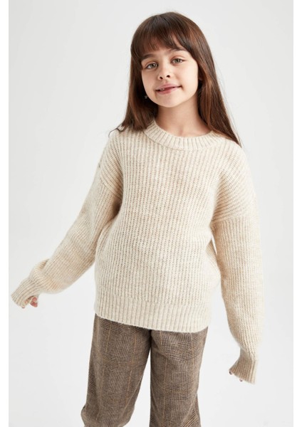Kız Çocuk Oversize Bisiklet Yaka Triko Kazak Z4620A622WN