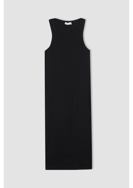 Bodycon Basic Halter Yaka Pamuklu Midi Elbise U8106AZ22SM
