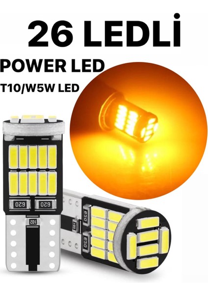 T10 LED 26 Ledli W5W Metal Ultra Power TURUNCU Park Plaka Tavan Ampulü 1 TAKIM