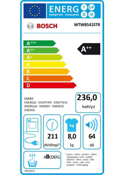 WTW8541STR Serie 6  8 kg Isı Pompalı Kurutma Makinesi