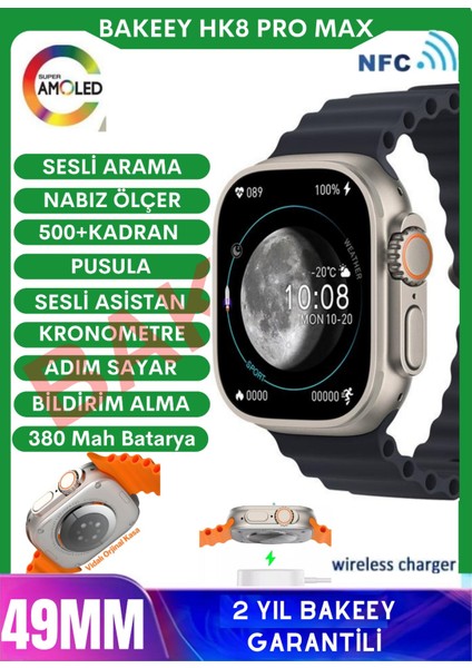 Hk8 Pro Max Ultra 2,12''amoled Ekran Akıllı Saat 3 Kordon Gps,pusula,nfc,ıos Ve Androıd Watch 8