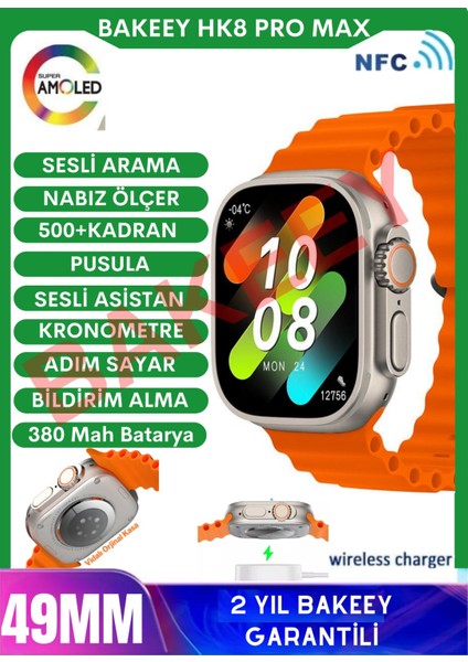 Hk8 Pro Max Ultra 2,12''amoled Ekran Akıllı Saat 3 Kordon Gps,pusula,nfc,ıos Ve Androıd Watch 8