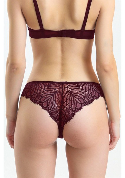 486 Kadın Bordo Taşlı Dantelli Normal Külot