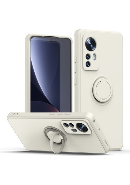 Xiaomi 12 Pro Için Ince Silikon Yüzük Stand Telefon Kılıfı - Beyaz (Yurt Dışından)