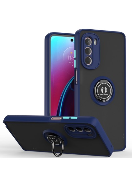 Motorola Moto G Stylus 5g 2022 Için Yüzük Stand Mat Sert Silikon Telefon Kılıfı - Mavi (Yurt Dışından)