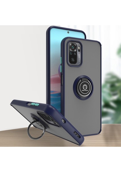 Xiaomi Redmi Note 10 4g / Note 10S Için Yüzük Stand Mat Sert Silikon Telefon Kılıfı - Mavi (Yurt Dışından)