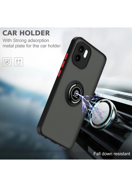 Xiaomi Redmi A1 Için Yüzük Stand Mat Sert Silikon Telefon Kılıfı - Siyah (Yurt Dışından) fırsatları