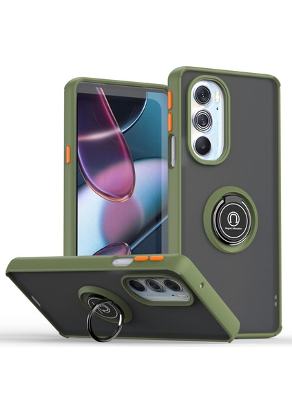 Motorola Edge X30 / X30 Pro Için Yüzük Stand Mat Sert Silikon Telefon Kılıfı - Yeşil (Yurt Dışından)