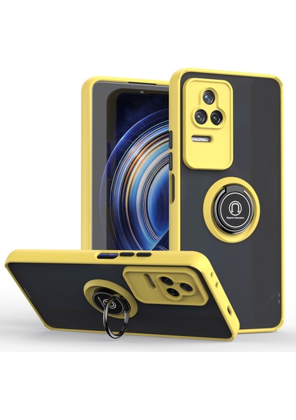 Xiaomi Redmi K50 / K50 Pro Için Yüzük Stand Mat Sert Silikon Telefon Kılıfı - Sarı (Yurt Dışından)
