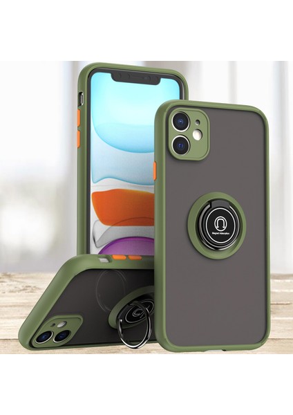 iPhone 12 Için Yüzük Stand Mat Sert Silikon Telefon Kılıfı - Yeşil (Yurt Dışından)